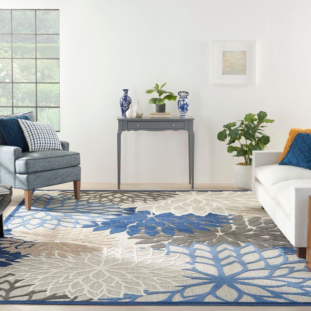 Nourison Aloha Floral 12' x 15' Blue Multicolor Tropical Indoor/Outdoor Area Rug