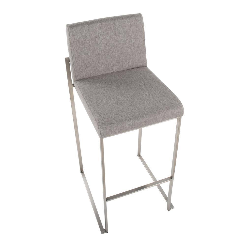 LumiSource Stainless Steel, Grey Fabric Fuji High Back Barstool - Set of 2