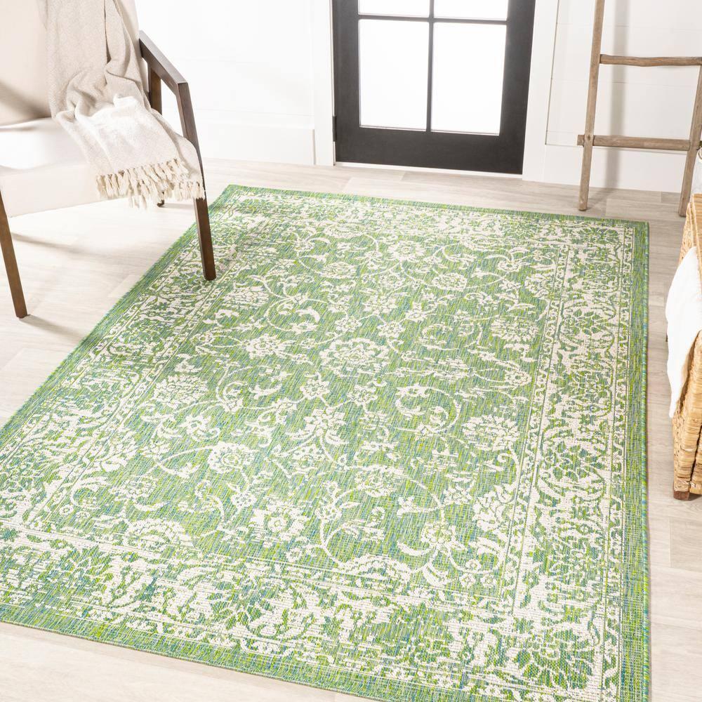 9' x 12' Tela Bohemian Textured Weave Floral Indoor/Outdoor Area Rug, Cream/Green - JONATHAN Y