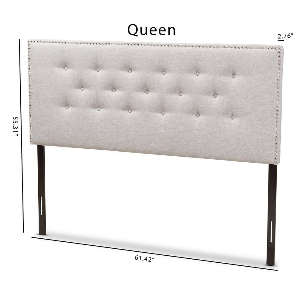 Queen Windsor Modern and Contemporary Fabric Upholstered Headboard Beige - Baxton Studio: Durable Polyester, Nailhead Trim