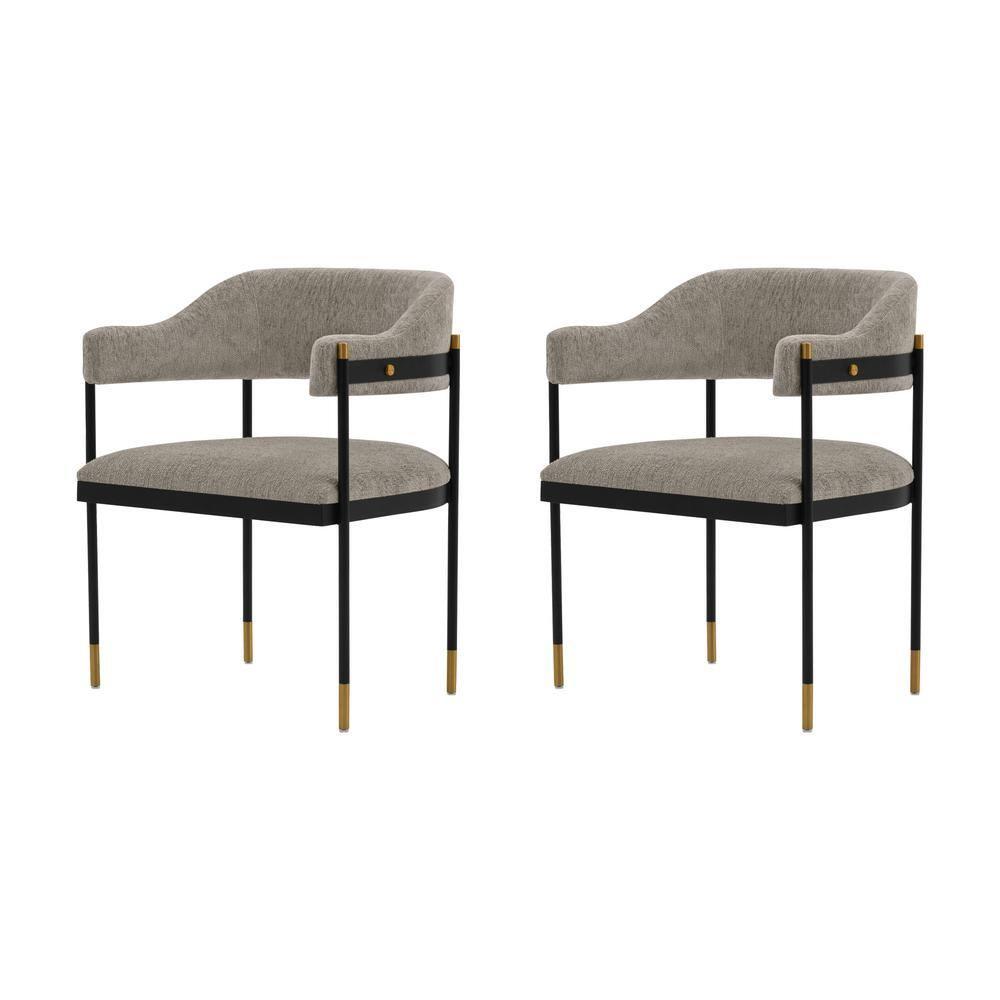 Set of 2 Lia Modern Boucle Upholstered Dining Armchairs Stone Gray - Manhattan Comfort: Brushed Gold Accents, No Assembly Required