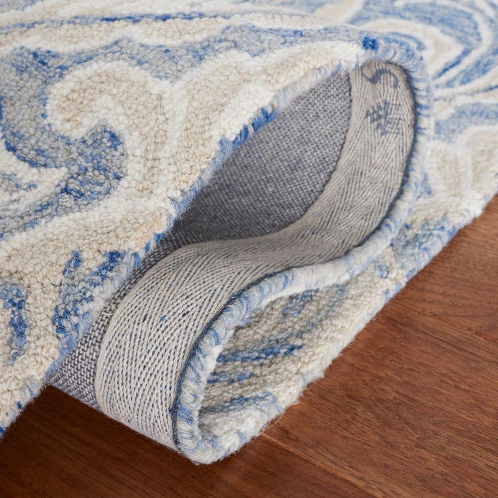 Handmade Medallion Tufted Wool Rug 9' x 12' in Blue and Ivory