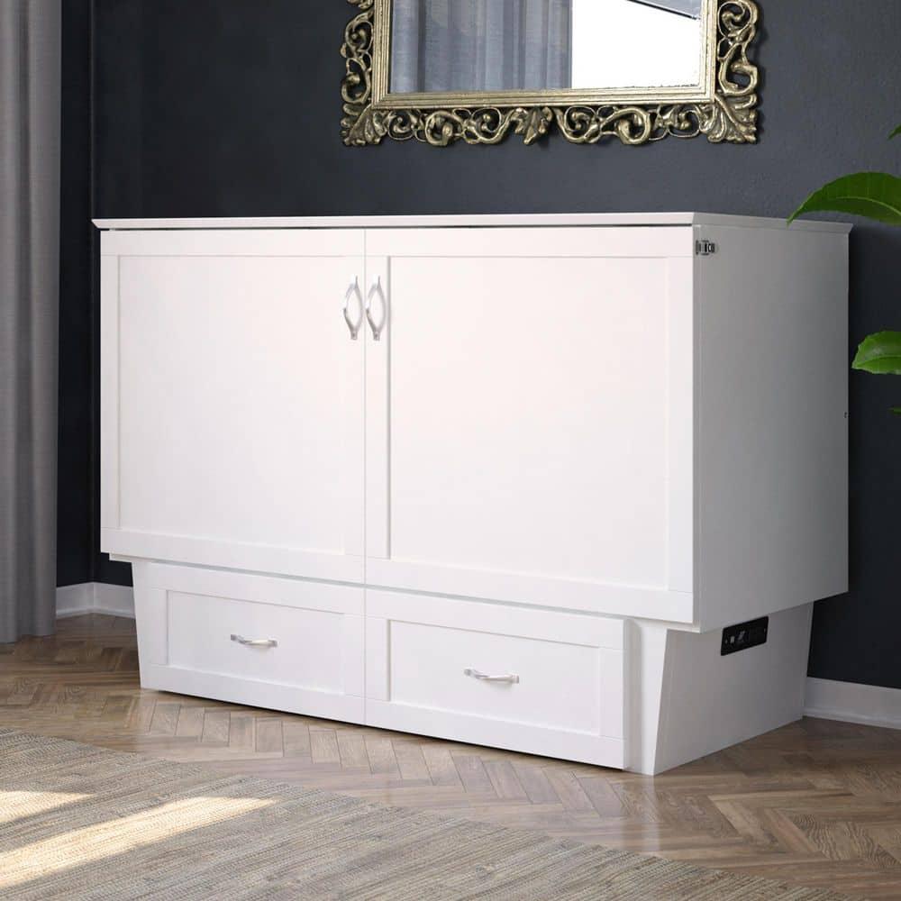Queen Monroe Murphy Bed Chest with Memory Foam Mattress & USB Charger - AFI
