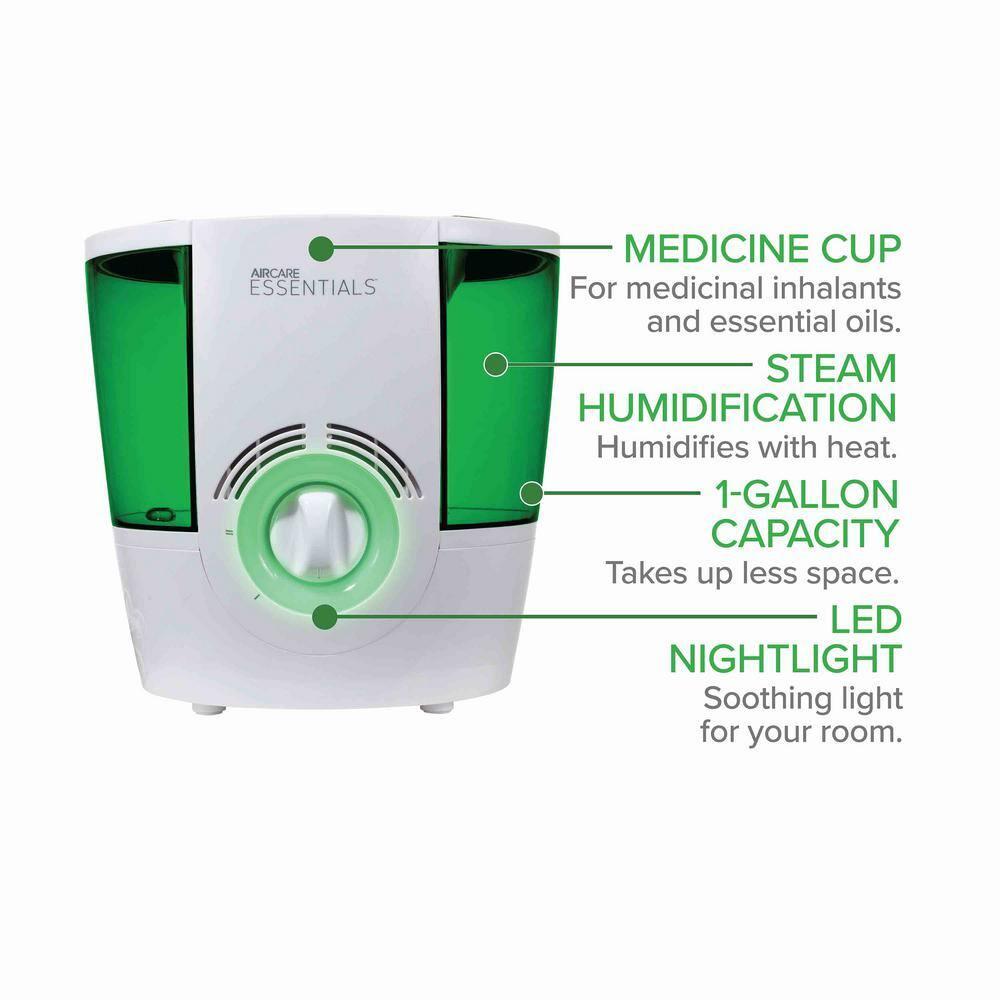 AIRCARE ESSENTIALS Ozark Steam Humidifier White/Green: Warm Mist Vaporizer, 2 Settings, 500-800 sq. ft., No Filter Needed