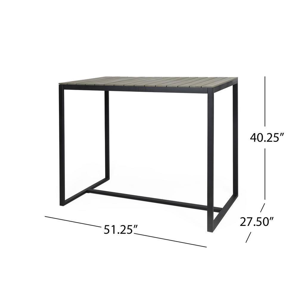 Noble House Elkhart Outdoor Modern Acacia Wood Bar Table Gray and Black