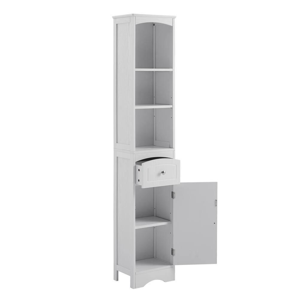 Kahomvis Wooden Freestanding Tall Bathroom Storage Linen Cabinet White