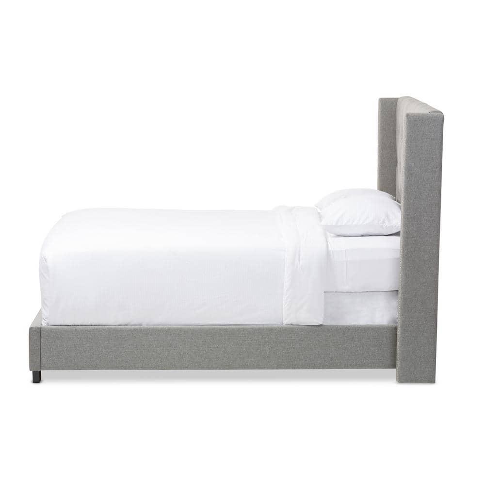 Baxton Studio Katherine Wingback Fabric Standard Bed with Nailhead Trim, Gray
