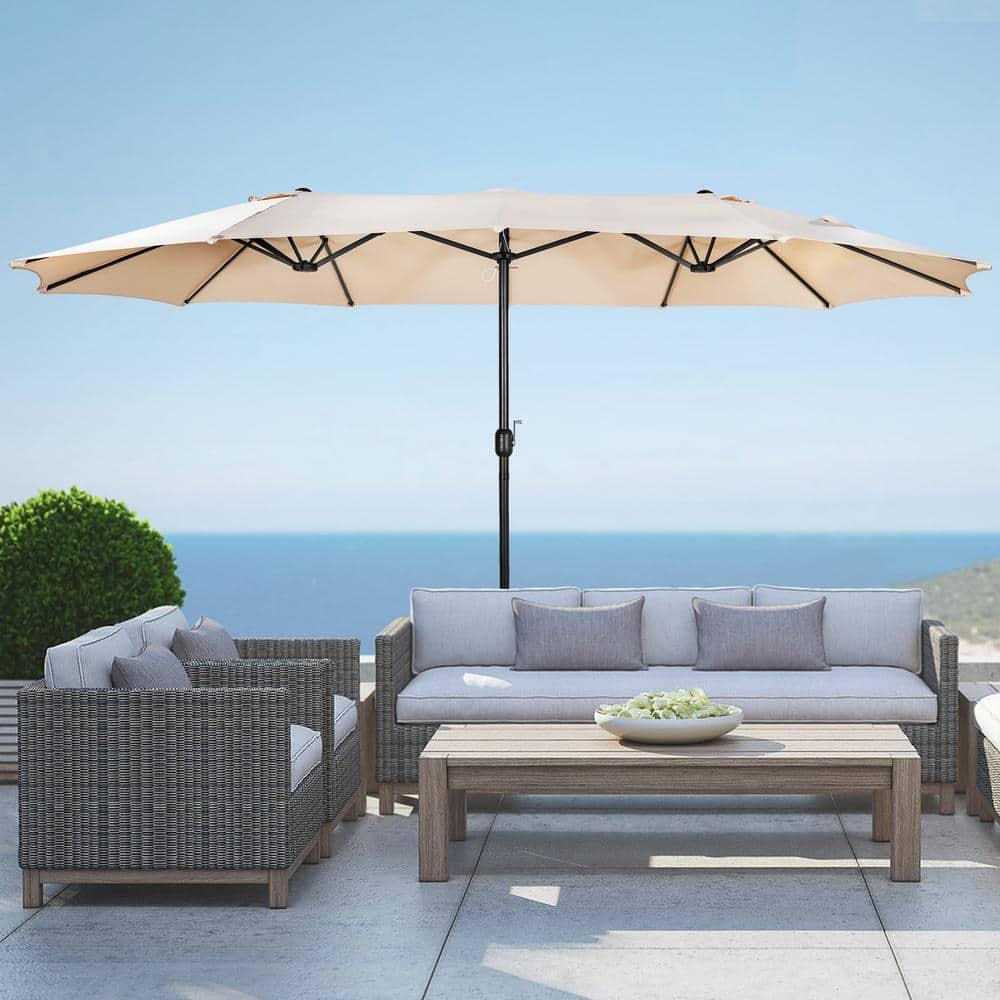 WestinTrends 15 x 9 Ft Double Sided Outdoor Twin Patio Market Table Umbrella, Beige