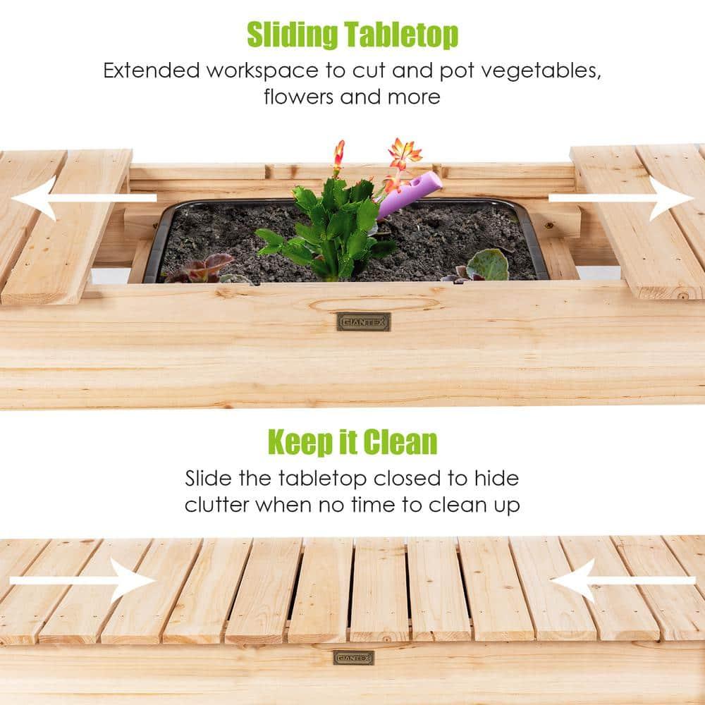 Costway Garden Potting Bench Workstation Table w/Sliding Tabletop Sink Shelves