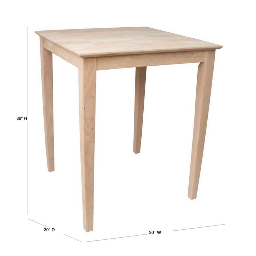 30" Square Solid Wood Counter Height Table with Shaker Legs Unfinished - International Concepts