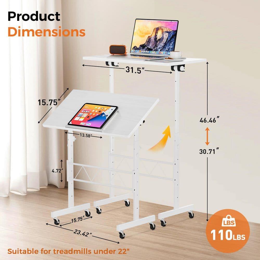 COMHOMA 32'' Small Desk, Study Writing Table for Small Space, Save Space Office Desk with Metal Legs, White
