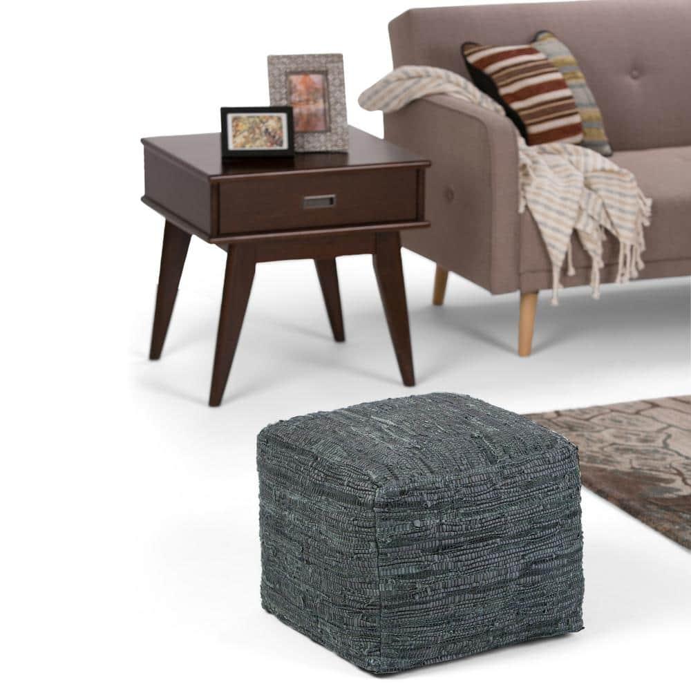 Simpli Home Fredrik 18"W Genuine Buffalo Leather Square Pouf & Reviews | Wayfair