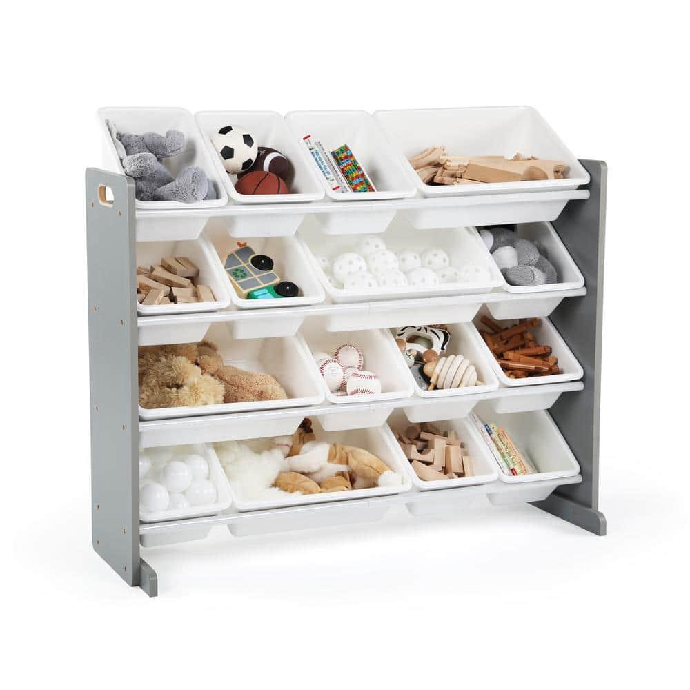 Humble Crew Inspire Supersized Toy Storage Organizer with 16 Plastic Storage Bins, Grey/White