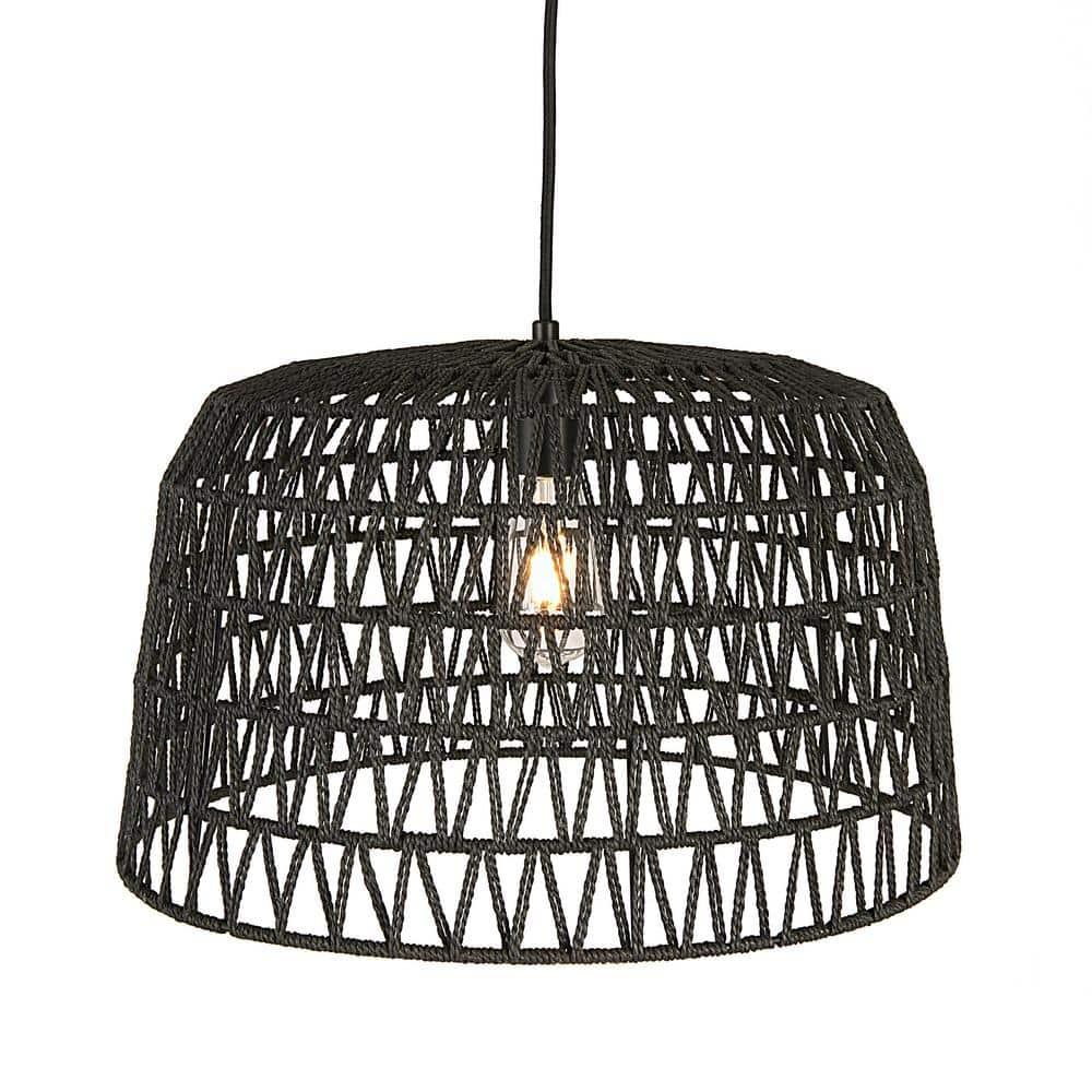 Creative Co-Op Open Weave Metal and Paper Rope Ceiling Light, Black
