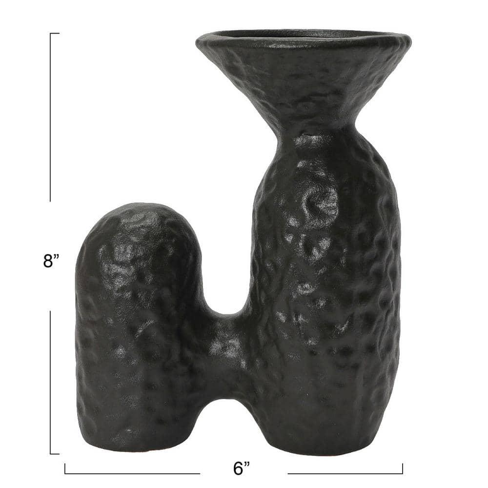Bloomingville Textured Stoneware Sculptural Vase, Matte Black