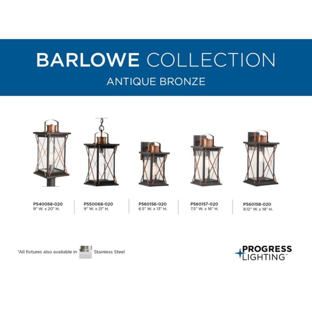 Progress Lighting Barlowe 1-Light Outdoor Wall Lantern in Antique Bronze with Clear Seeded Glass