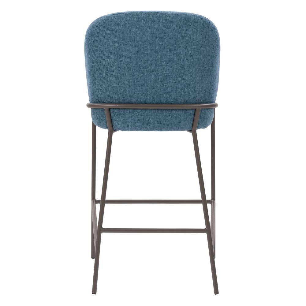 Blakeley Counter Height Barstool Blue - CorLiving: Upholstered, Metal Footrest, Polyester Fiber, Wood Frame