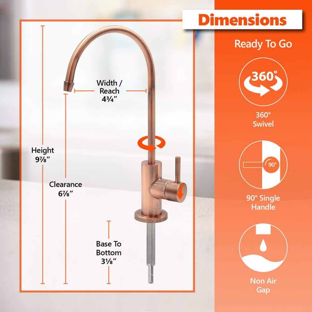 Modern Water Filter Faucet - Brushed Copper Faucet - 100% Lead-Free Drinking Water Faucet - Compatible with Reverse Osmosis Water Filtration Systems