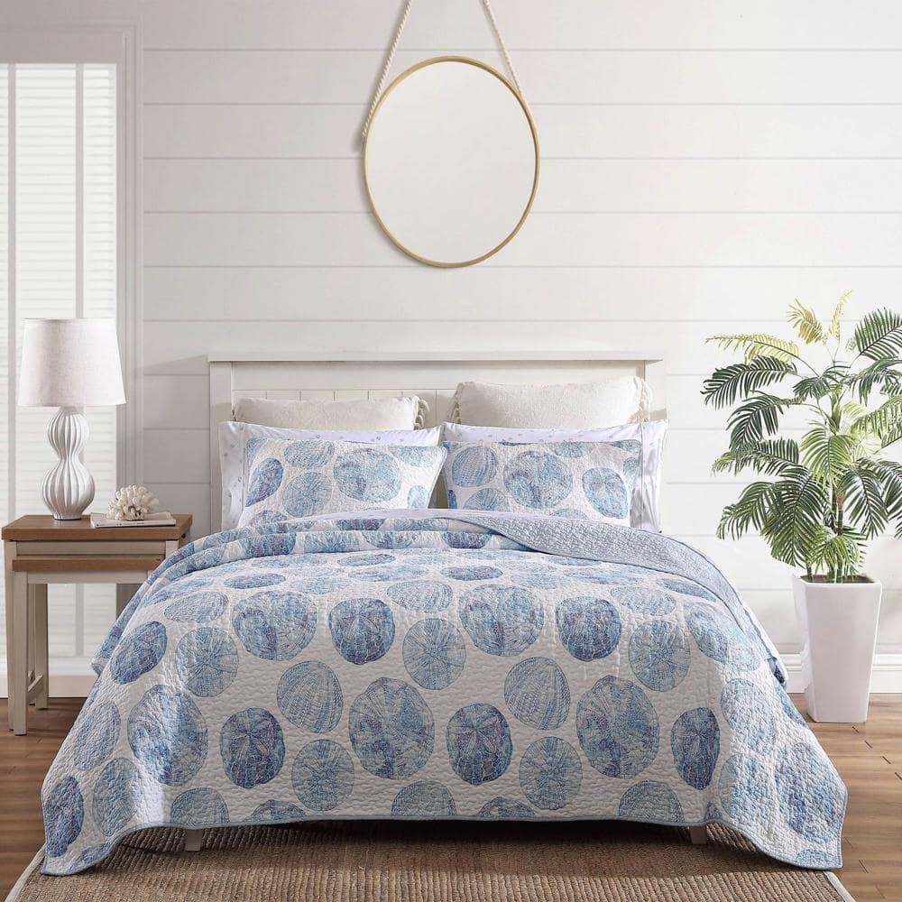 Tommy Bahama Ocean Isle Blue Cotton Reversible Quilt Set