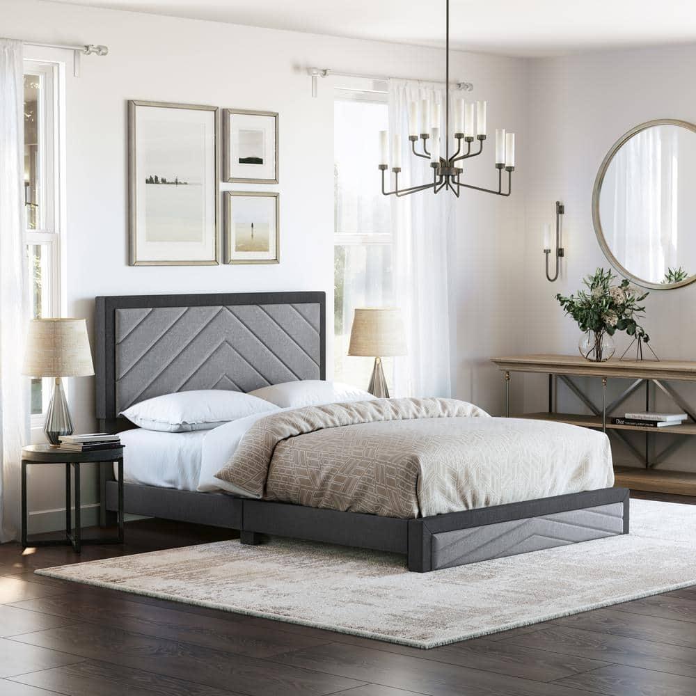 Boyd Sleep Barcelona Linen or Faux Leather Upholstered Platform Bed Frame with Adjustable Headboard, Heavy Duty Slat Support System, No Box Spring Required - Boyd Sleep
