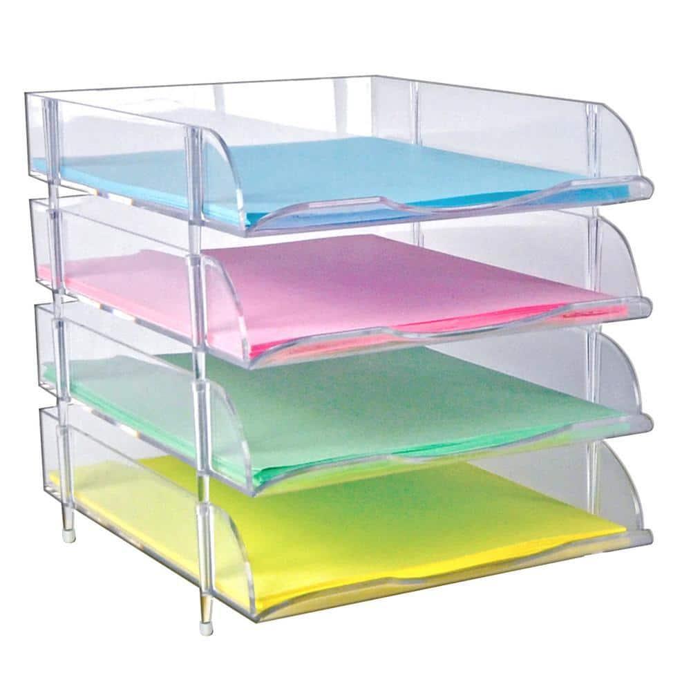 Stackable Clear Letter Tray Desk Organizer, 4-Pack (Set of 4)