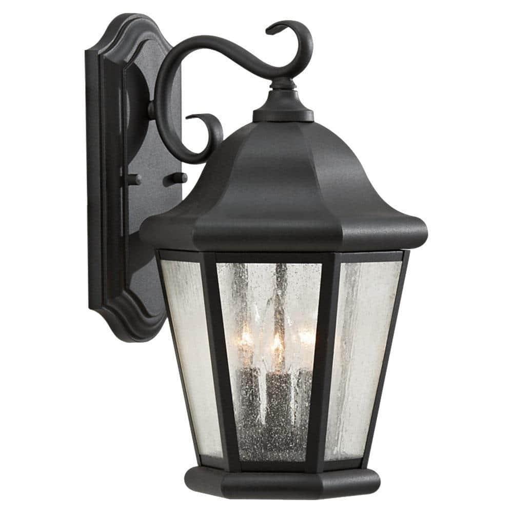 Feiss Sea Gull Lighting OL5902BK Martinsville Large Three Light Outdoor Wall Lantern, Black, 10"W x 17"H
