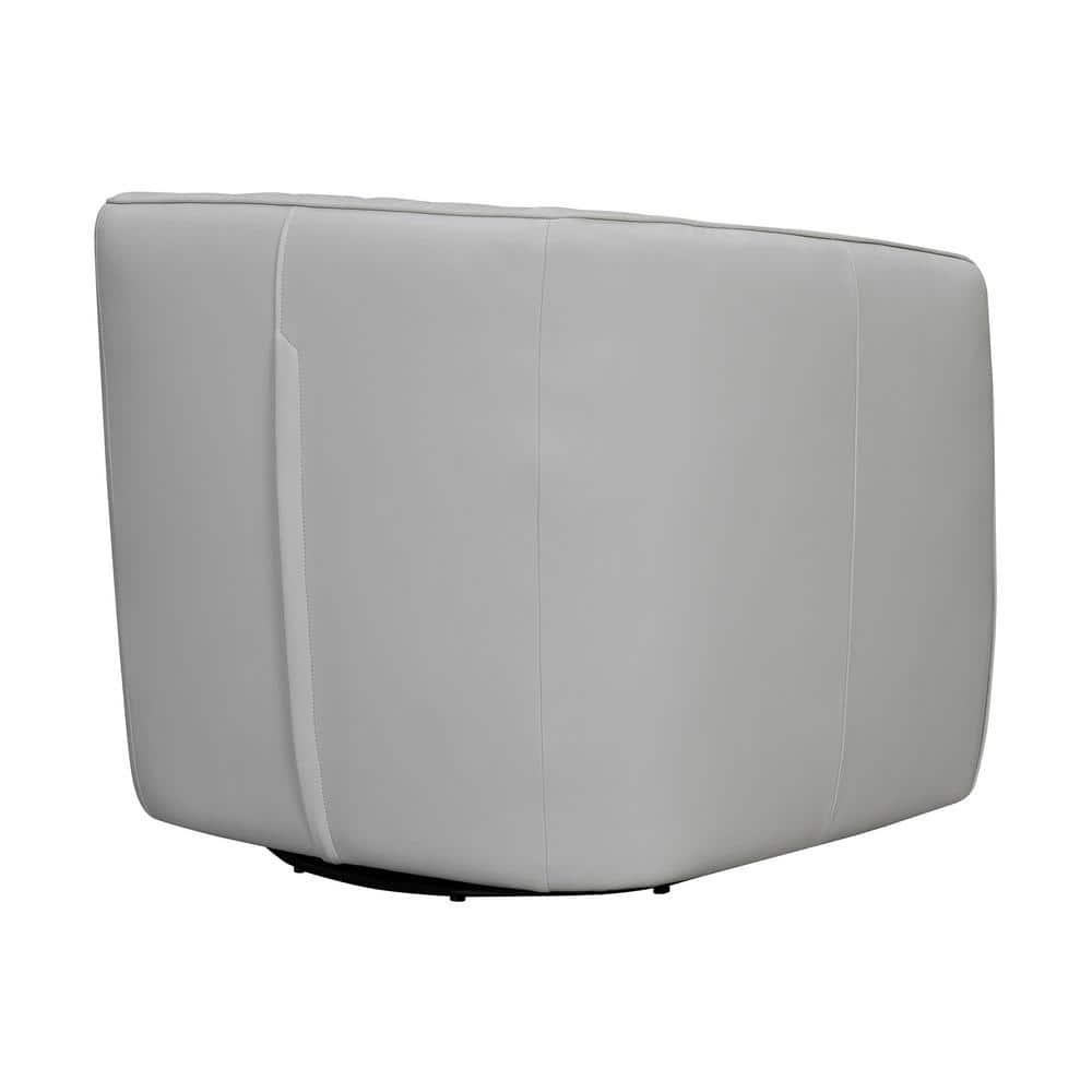 Armen Living Aries Leather Swivel Barrel Chair, Dove Grey