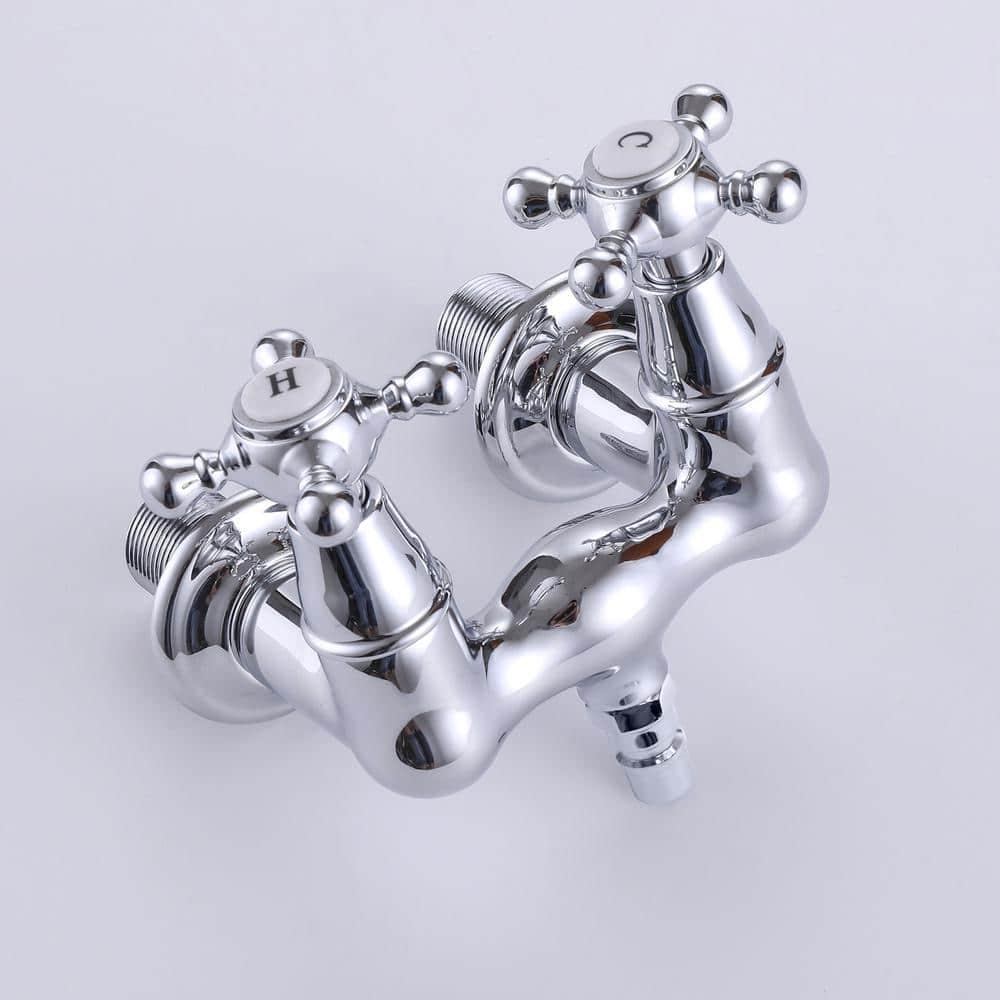 SUMERAIN Wall Mount Tub Faucet Vintage Leg Tub Filler 3-3/8 Inch Center High Flow Chrome