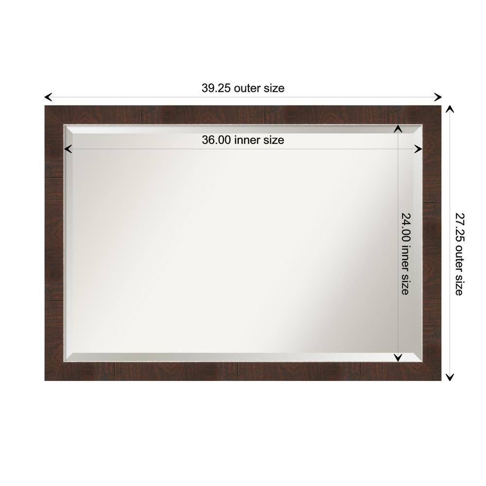 39"x27" Wildwood Narrow Framed Wall Mirror Brown - Amanti Art: Beveled, Rectangular, Polystyrene Frame