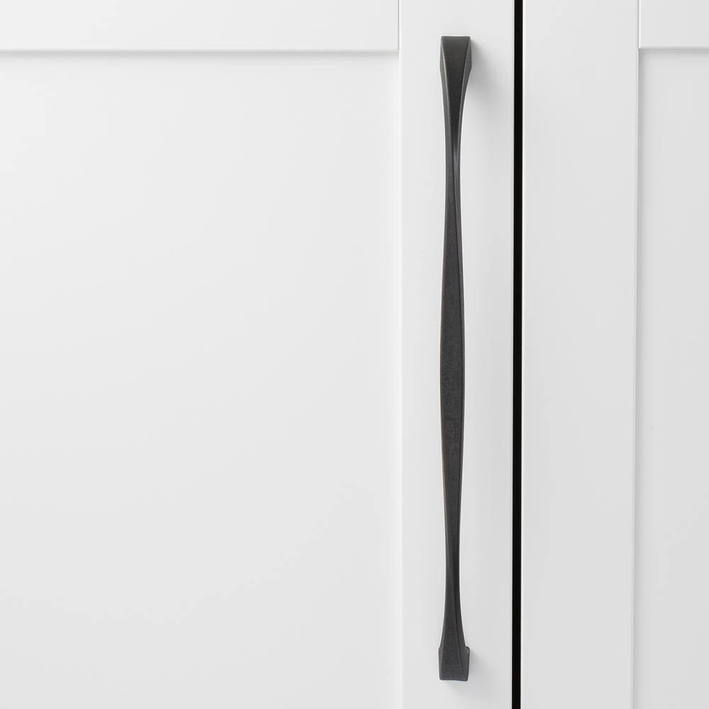 Hickory Hardware 1 Pack Solid Core Kitchen Cabinet Pulls, Luxury Cabinet Handles, Hardware for Doors & Dresser Drawers, 12 Inch Hole Center, Black Iron, Twist Collection