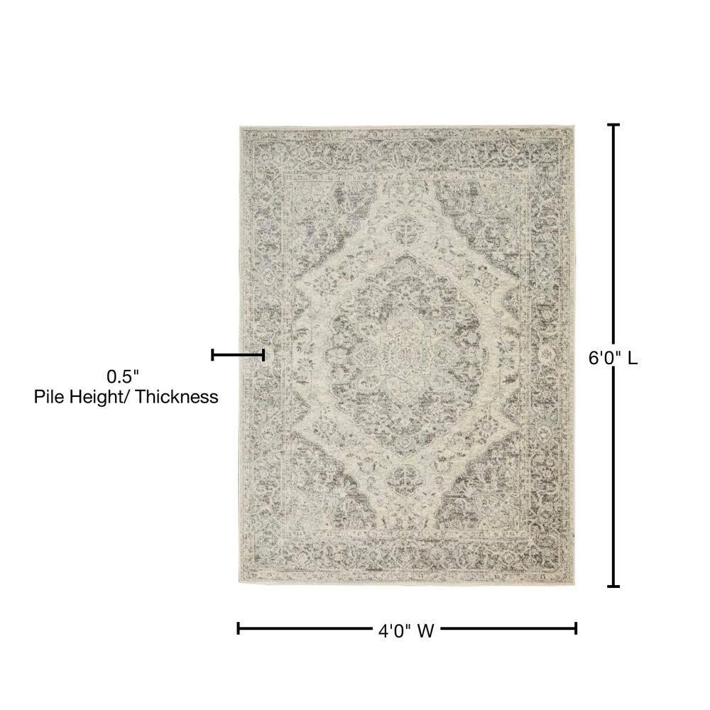 Nourison Tranquil Vintage Persian Center Medallion Area Rug Ivory Grey 4' x 6'