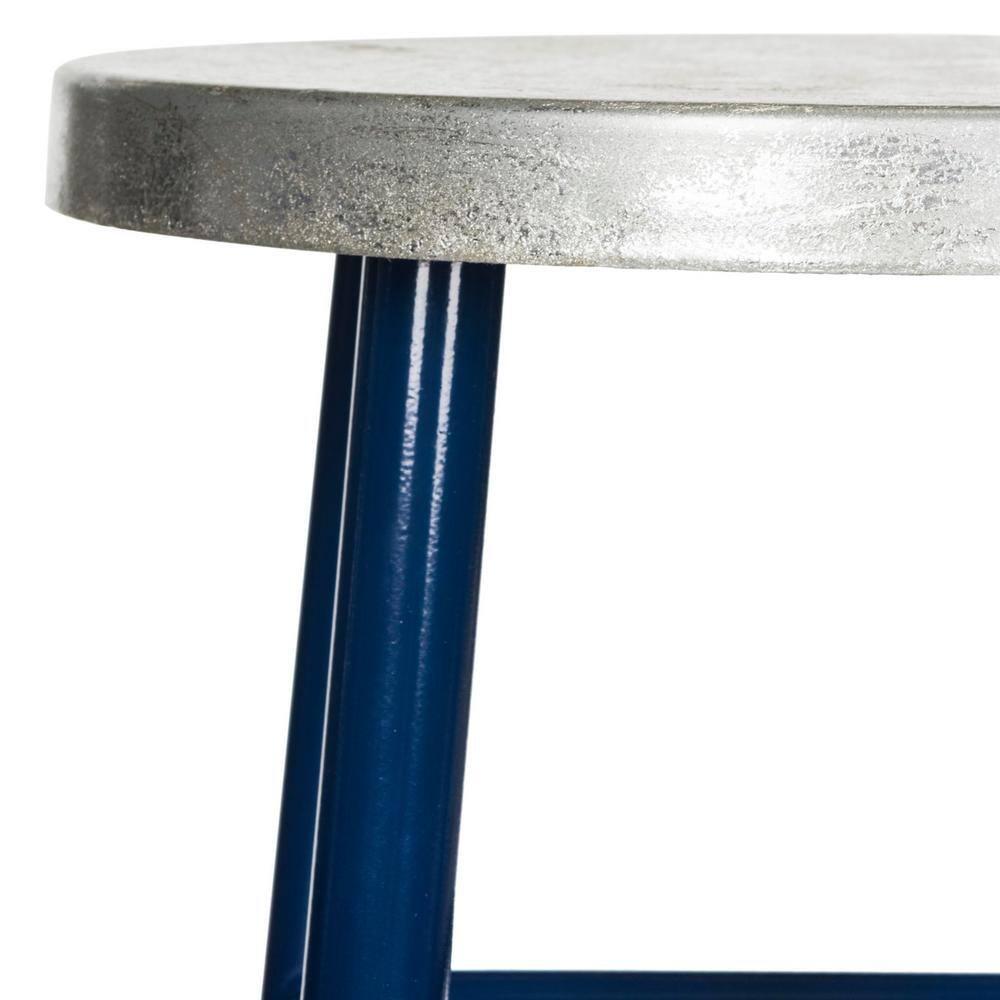 SAFAVIEH Kenzie Iron Silver Dipped 30" Barstool, Navy