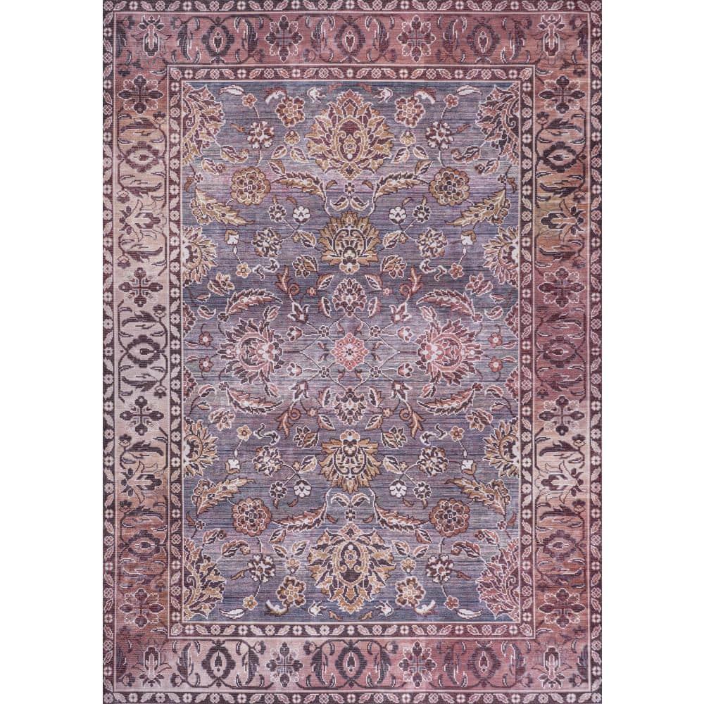 5' x 8' Victoria Ornate Persian All-Over Washable Area Rug, Brown/Gray - JONATHAN Y