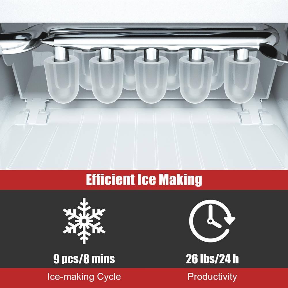 Costway Portable Ice Maker Machine Countertop 26Lbs/24H Self-cleaning w/ Scoop Red