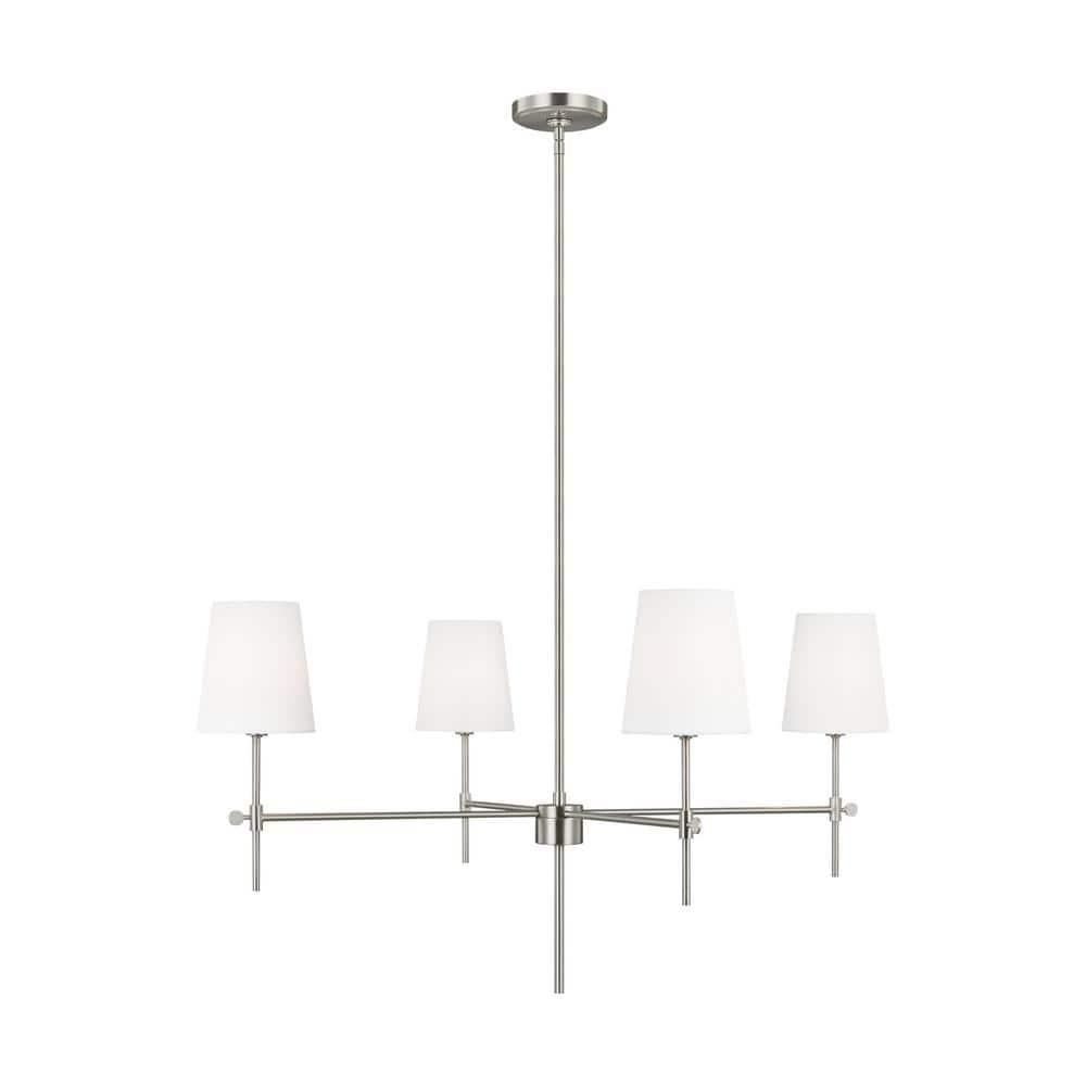 Generation Lighting 4-Light Baker Chandelier Brushed Nickel 3287204-962 | Modern Ceiling Light Fixture for Room Decor| Chandelier for Dining Room or Living Room Uses Standard or LED Light Bulbs