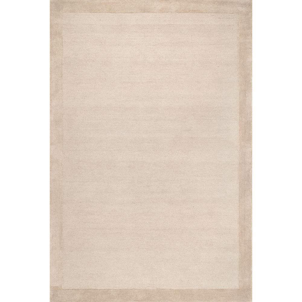 4'x6' Marianne Handmade Wool Border Area Rug Beige - nuLOOM: Solid Tufted Indoor Low Pile Rectangle Rug