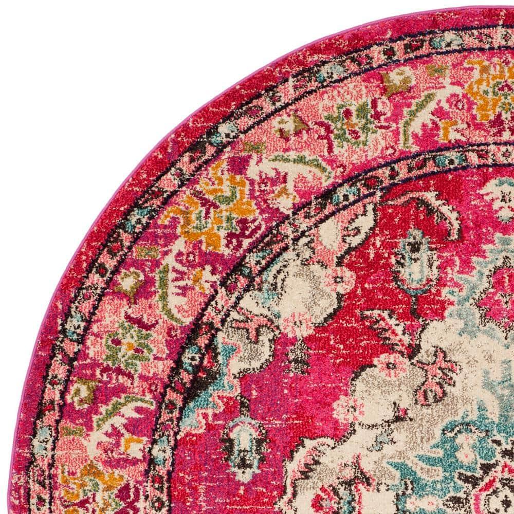 Monaco MNC243 Power Loomed Indoor Area Rug - Pink/Multi - 5' Round - Safavieh