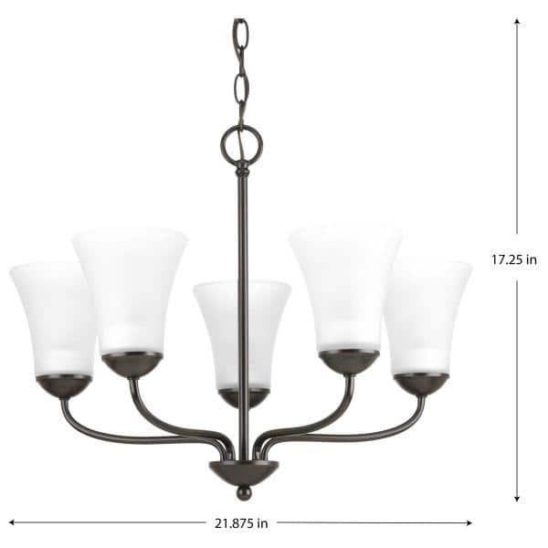 Progress Lighting, Classic Collection, 5-Light Chandelier, Antique Bronze, Etched Glass Shades