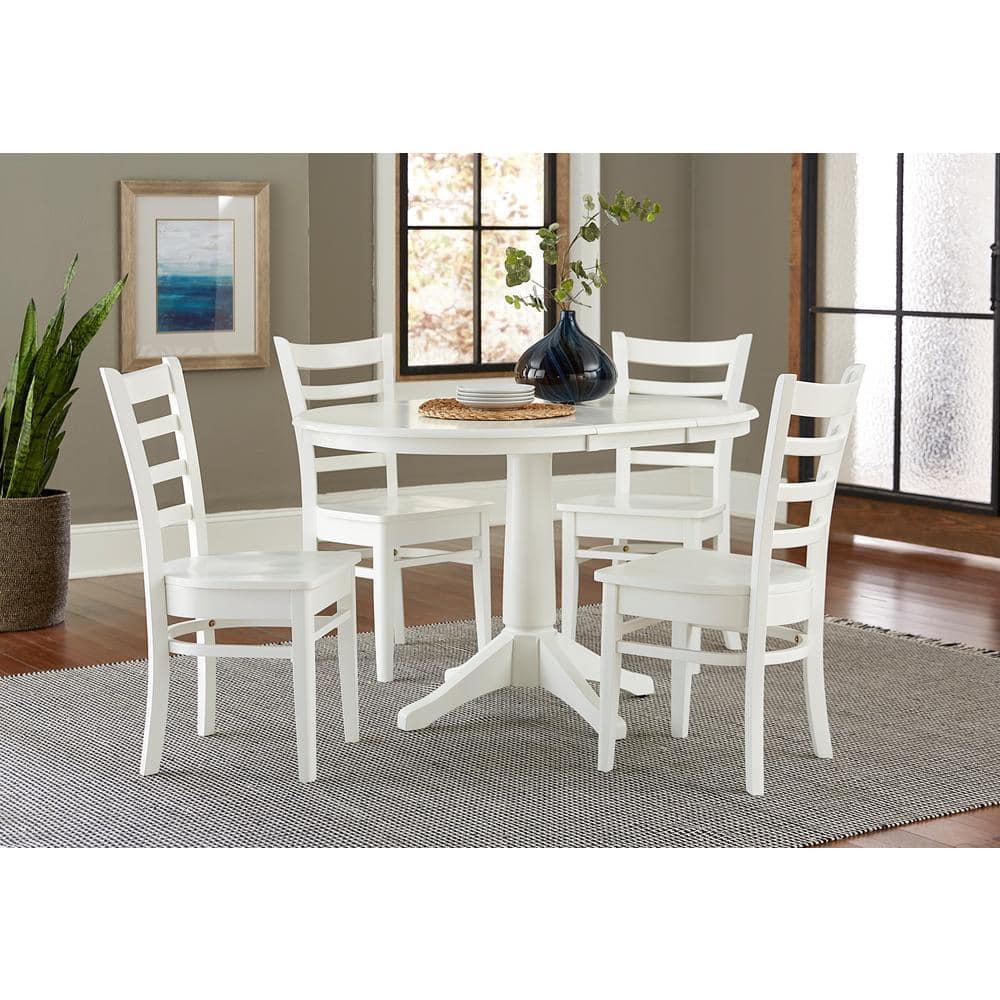 36" Magnolia Round Top Dining Table with 12" Leaf White - International Concepts: Hardwood Pedestal, Seats 4