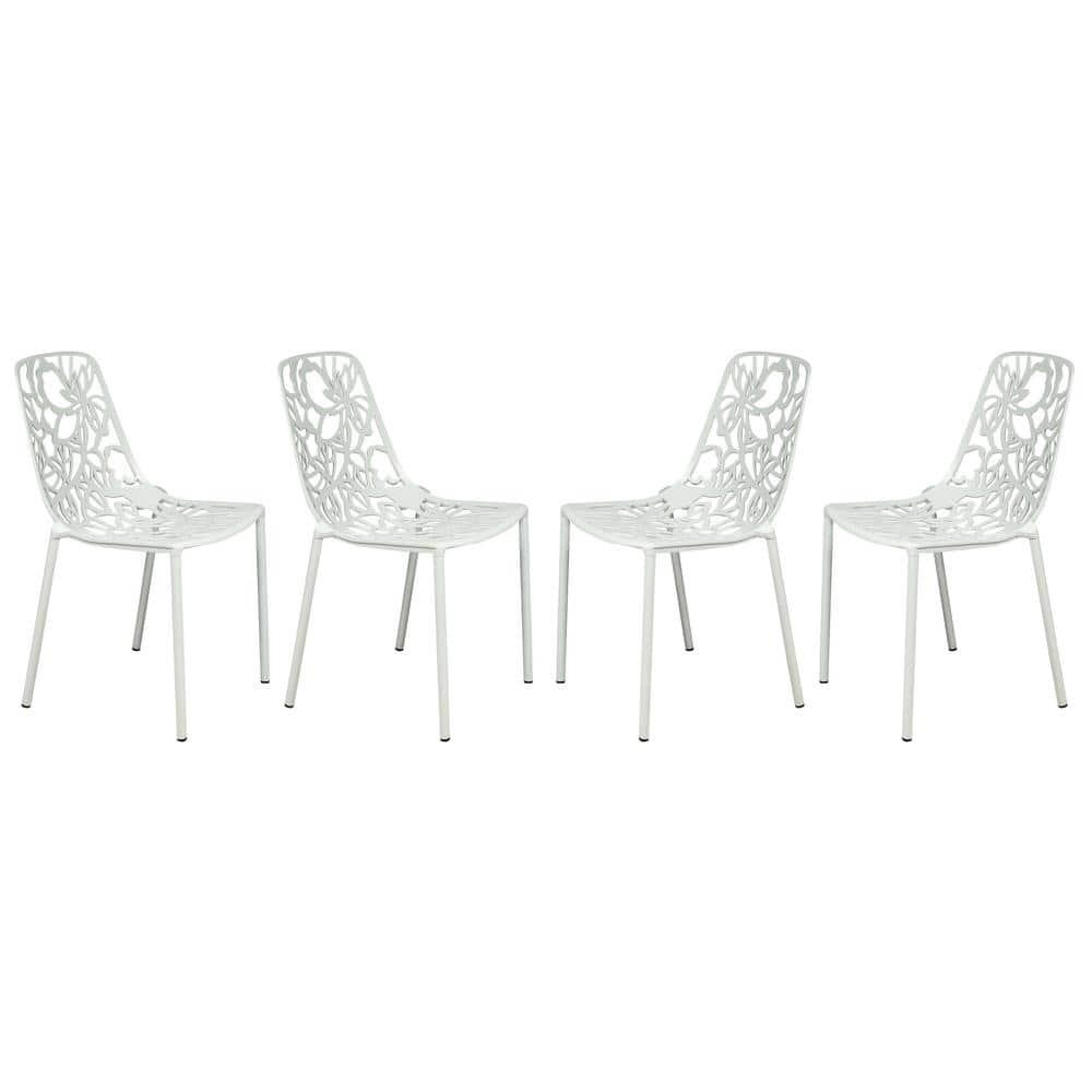 LeisureMod Devon Modern Aluminum Outdoor Stackable Dining Chair Set of 4, White