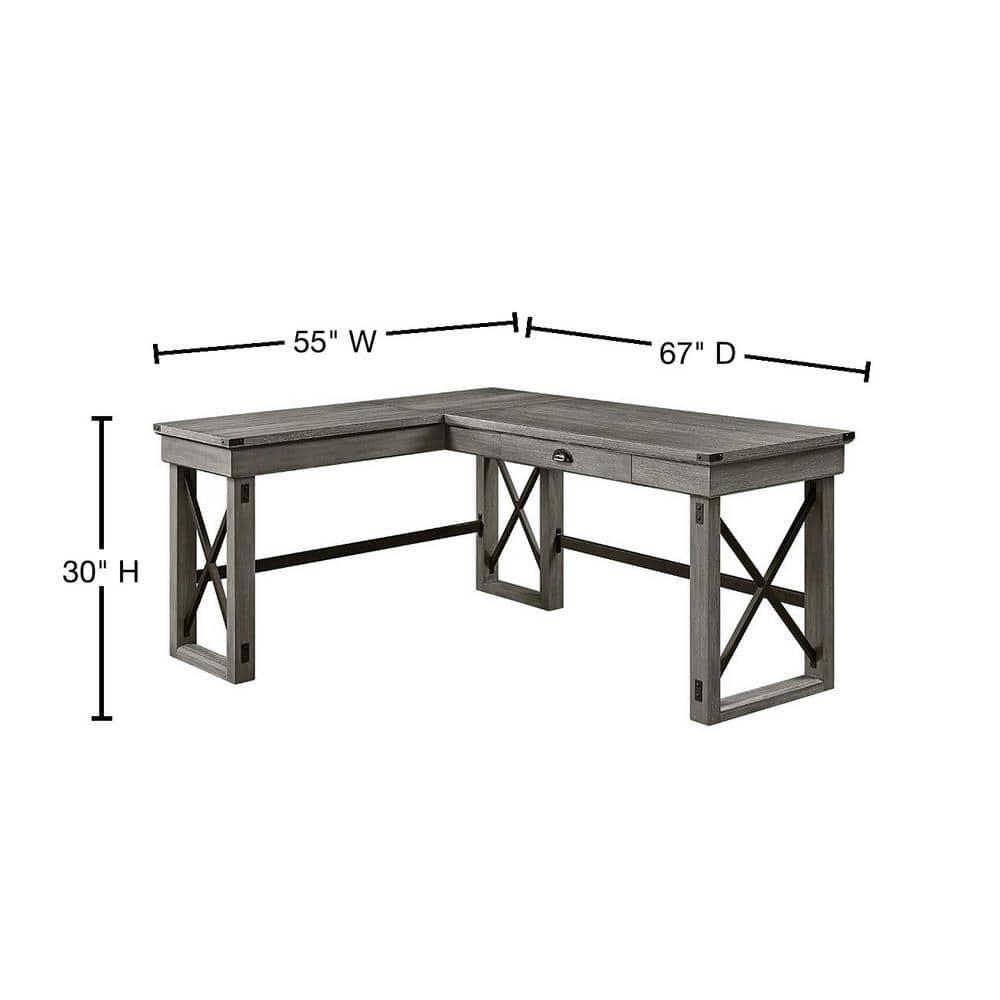 67" Talmar Writing Desk Weathered Finish Gray - Acme Furniture: L-Shaped, Lift-Top Storage, No Assembly Required