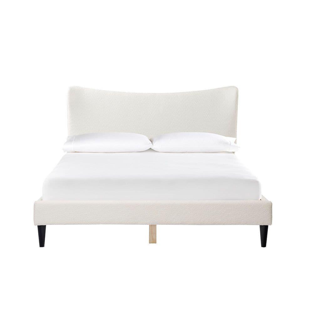 24/7 Shop At Home Queen Heartwild Modern Boucle Upholstered Wingback Platform Bed White
