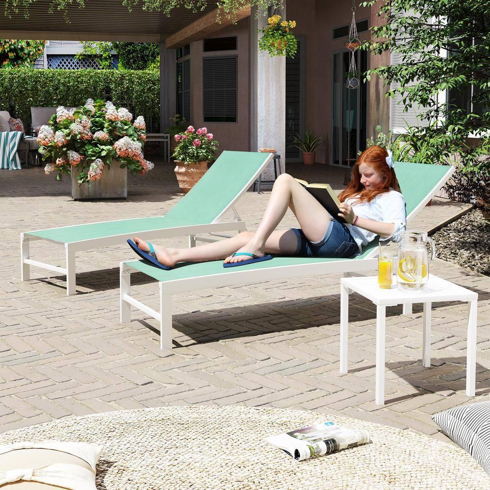 Crestlive Products Set of 3 Outdoor Aluminum Chaise Lounge Chairs and Table, Green