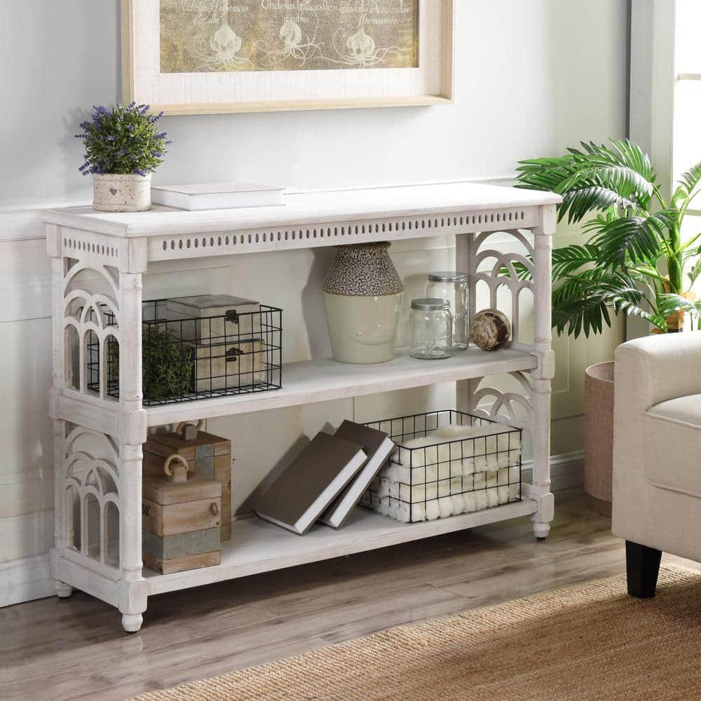 3 Tier Console Table Distressed White - StyleCraft: Entryway Table, Fir Wood Top, MDF Frame