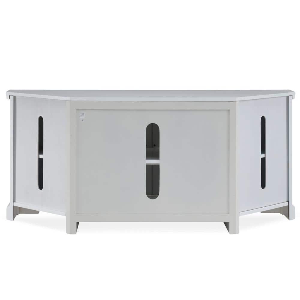 Leick Home 85386 Corner TV Stand with Enclosed Storage For 65" TV's, White