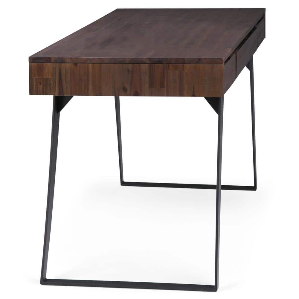 Simpli Home Lowry Solid Acacia Wood Desk, Industrial Style with Keyboard Tray and 2 Drawers