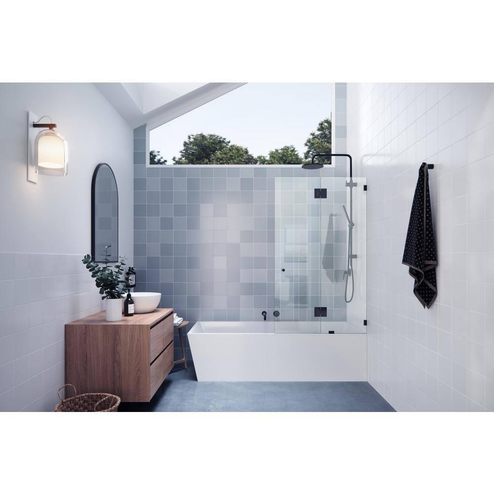 34 in. x 58 in. Frameless Glass Hinged Bathtub Door in Matte Black