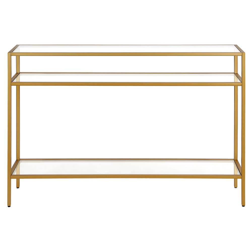 Evelyn&Zoe Siviline 42" Wide Rectangular Console Table, Brass