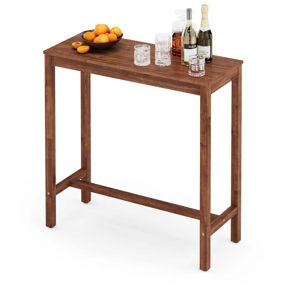 38" Teak Brown Acacia Wood Counter Height Bar Table