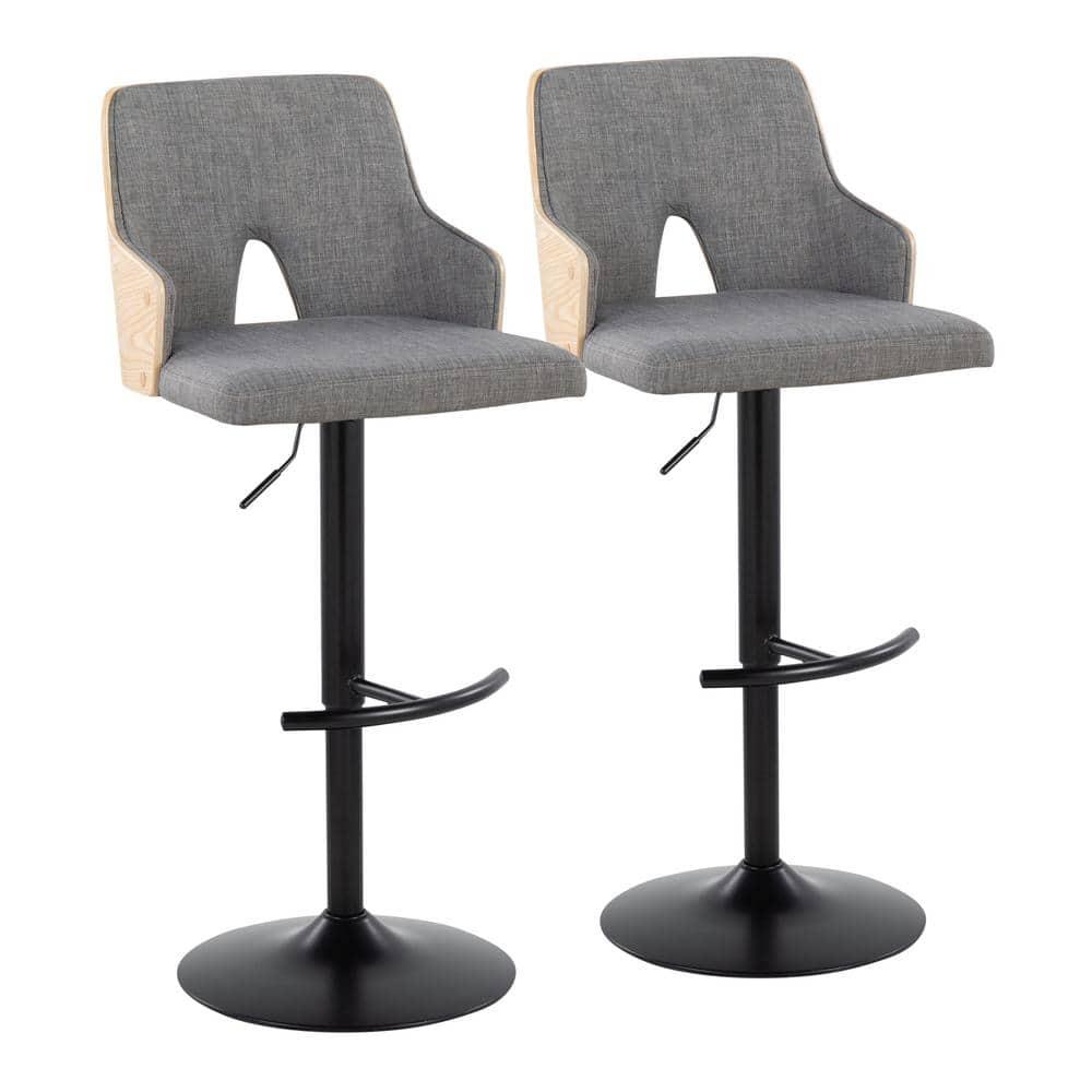LumiSource Set of 2 Stella Adjustable Swivel Barstools Black/Natural Wood/Light Gray